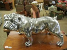 GOOD QUALITY MODERN SILVERED RESIN MODEL OF A BULLDOG