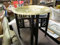 PRESSED BRASS BENARES TABLE AND FOLDING STAND