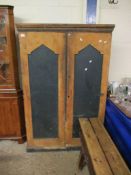 VICTORIAN PINE DOUBLE DOOR CUPBOARD WITH GREEN PAINTED PANELS (A/F)