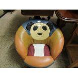 GOOD QUALITY MULTI-COLOURED LEATHER UPHOLSTERED CHILD'S CHAIR WITH PANDA FACE TO BACK
