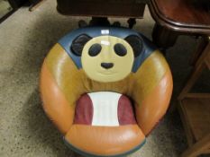 GOOD QUALITY MULTI-COLOURED LEATHER UPHOLSTERED CHILD'S CHAIR WITH PANDA FACE TO BACK