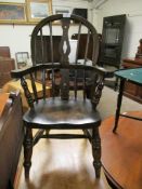 BEECHWOOD FRAMED HARD SEATED STICK BACK SPLAT BACK CHILD'S WINDSOR ARMCHAIR