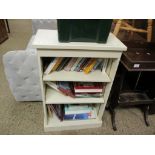 SMALL CREAM PAINTED BOOKCASE WITH TWO ADJUSTABLE SHELVES WITH A QUANTITY OF BOOKS