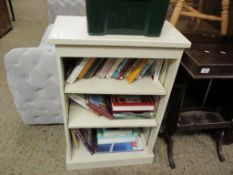 SMALL CREAM PAINTED BOOKCASE WITH TWO ADJUSTABLE SHELVES WITH A QUANTITY OF BOOKS