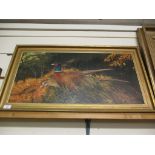 GILT FRAMED OIL ON CANVAS OF A COCK AND HEN PHEASANT