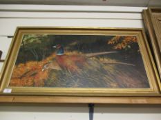 GILT FRAMED OIL ON CANVAS OF A COCK AND HEN PHEASANT