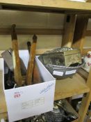 MIXED LOT OF TONGS, VINTAGE TIN, METAL LIDDED BOX AND PEWTER BOWL ETC