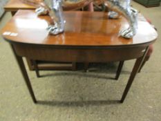 19TH CENTURY MAHOGANY FOLD OVER CARD TABLE ON TAPERING SQUARE LEGS