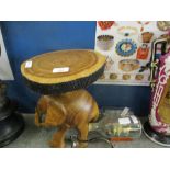 TWO SHIPS IN A BOTTLE AND AN EASTERN HARDWOOD CARVED ELEPHANT TABLE