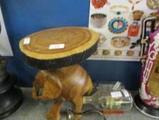 TWO SHIPS IN A BOTTLE AND AN EASTERN HARDWOOD CARVED ELEPHANT TABLE