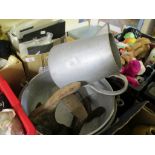 ALUMINIUM LARGE JUG, PRESERVING PAN AND SHOE LASTS