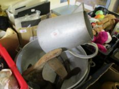 ALUMINIUM LARGE JUG, PRESERVING PAN AND SHOE LASTS