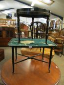 RECTANGULAR EBONISED BAMBOO TYPE TABLE TOGETHER WITH A FURTHER SIMILAR CIRCULAR EXAMPLE (2)