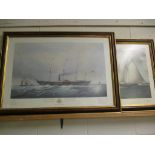 TWO COLOURED SHIPPING PRINGS "THE GREAT WESTERN" AND "THE SCHOONER YACHT HAYES" (2)