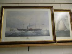 TWO COLOURED SHIPPING PRINGS "THE GREAT WESTERN" AND "THE SCHOONER YACHT HAYES" (2)