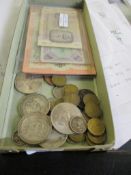BOX CONTAINING VINTAGE COINAGE ETC