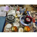 TWO TRAYS CONTAINING ORNAMENTS, GRIMWADES LUSTRE BOWL, COMMEMORATIVE CUPS AND SAUCERS ETC