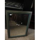 GREEN FRAMED RECTANGULAR WALL MIRROR WITH BEVELLED GLASS