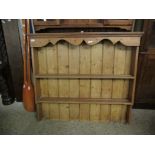 PINE FRAMED TWO FIXED SHELF PANEL BACK PLATE RACK