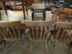 SET OF FIVE BEECHWOOD HARD SEATED STICK BACK KITCHEN CHAIRS (A/F)