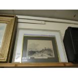 WHITE FRAMED PRINT, AND A VICTORIAN ETCHING "THE AVON AND SEVERN FROM PENHOLE POINT"