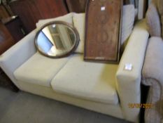 CREAM UPHOLSTERED TWO SEATER SOFA BED