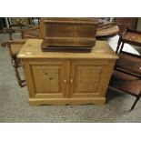 PINE FRAMED TV CABINET WITH TWO PANELLED DOORS WITH TURNED KNOB HANDLES