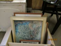 BOX CONTAINING MIXED PRINTS, PICTURES, WATERCOLOURS ETC (QTY)