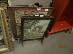 TWO OAK FRAMED EMBROIDERED FIRE SCREENS