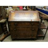 MAHOGANY AND ROSEWOOD BANDED THREE FULL WIDTH DRAWER BUREAU WITH DROP FRONT
