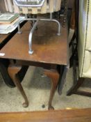 MAHOGANY FRAMED DROP LEAF TABLE RAISED ON PAD FEET