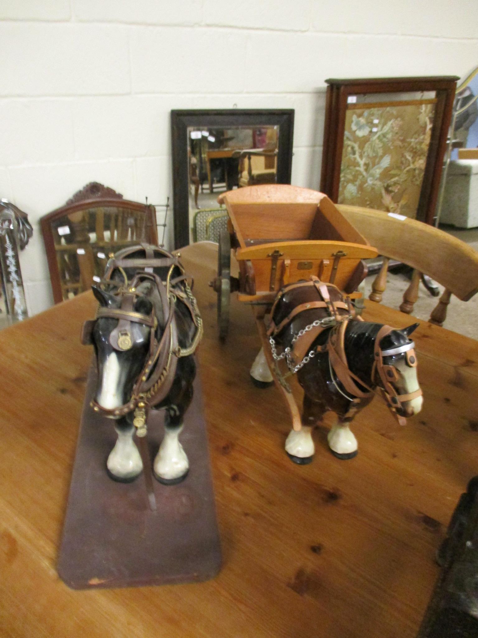 TWO MODELS OF SHIRE HORSES WITH PLOUGH AND CART (2)