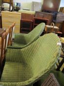 TWO GREEN WICKER HIGH BACK CONSERVATORY CHAIRS