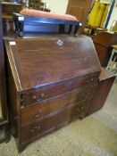 19TH CENTURY MAHOGANY DROP FRONTED THREE FULL WIDTH DRAWER BUREAU