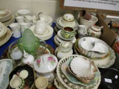 QUANTITY OF MIXED GLASS WARES, CHINA WARES, PART WEDGWOOD TEA WARES (QTY)