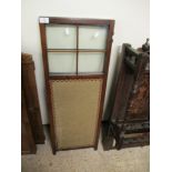 MAHOGANY FRAMED GLASS TOP AND CANVAS COVERED SINGLE FOLD TABLE SCREEN