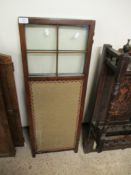 MAHOGANY FRAMED GLASS TOP AND CANVAS COVERED SINGLE FOLD TABLE SCREEN