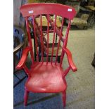 UPCYCLED RED GLOSS PAINTED STICK BACK WINDSOR CHAIR