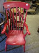 UPCYCLED RED GLOSS PAINTED STICK BACK WINDSOR CHAIR