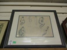 FRAMED PENCIL DRAWING OF NUDE STUDIES