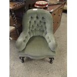 GREEN UPHOLSTERED BUTTON BACK NURSING CHAIR WITH PAD FEET