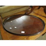 EDWARDIAN MAHOGANY OVAL TRAY WITH SATINWOOD BANDED INLAY WITH BRASS HANDLES