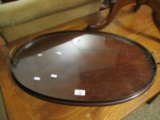 EDWARDIAN MAHOGANY OVAL TRAY WITH SATINWOOD BANDED INLAY WITH BRASS HANDLES