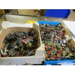 TWO BOXES CONTAINING LEAD PLAYWORN SOLDIERS, ANIMALS ETC