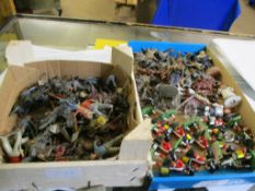 TWO BOXES CONTAINING LEAD PLAYWORN SOLDIERS, ANIMALS ETC