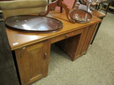 EASTERN HARDWOOD TWIN PEDESTAL DESK FITTED CENTRALLY WITH SINGLE DRAWER