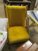 BEECHWOOD FRAMED YELLOW VELVET UPHOLSTERED NURSING TYPE CHAIR