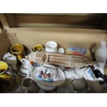 BOX CONTAINING CHINA WARES, CRESTED WARES ETC