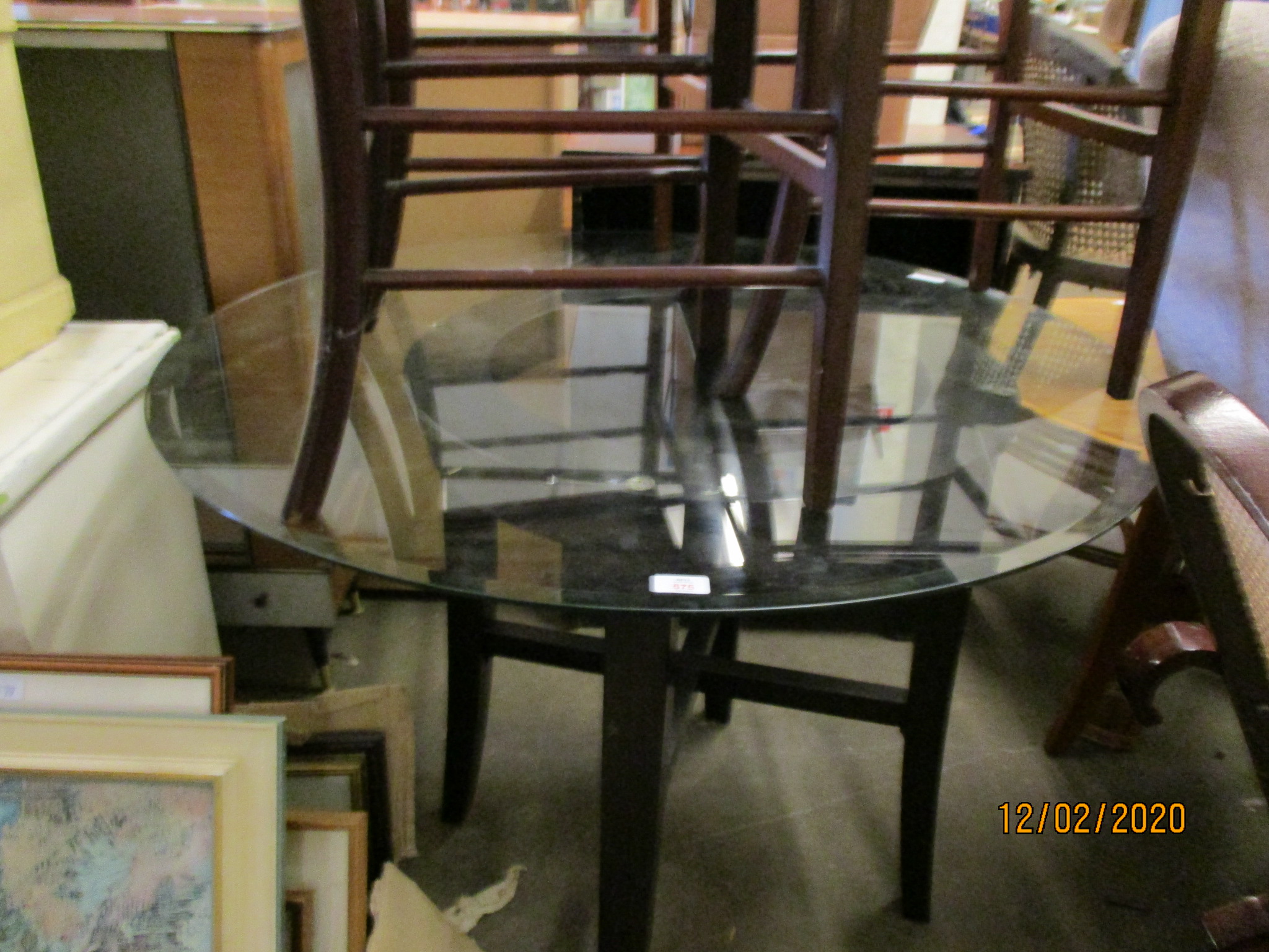 EBONISED BASE GLASS CIRCULAR TOP TABLE