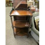 19TH CENTURY ROSEWOOD THREE TIER WHATNOT WITH SINGLE DRAWER TO BASE WITH TWISTED COLUMN SUPPORTS AND